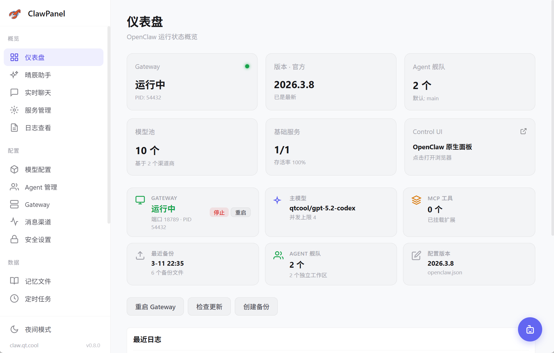 ClawPanel 仪表盘